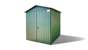 2x3m-es sztenderd tároló nyeregtetővel, kétszárnyú kapuval, sötétzöld színben